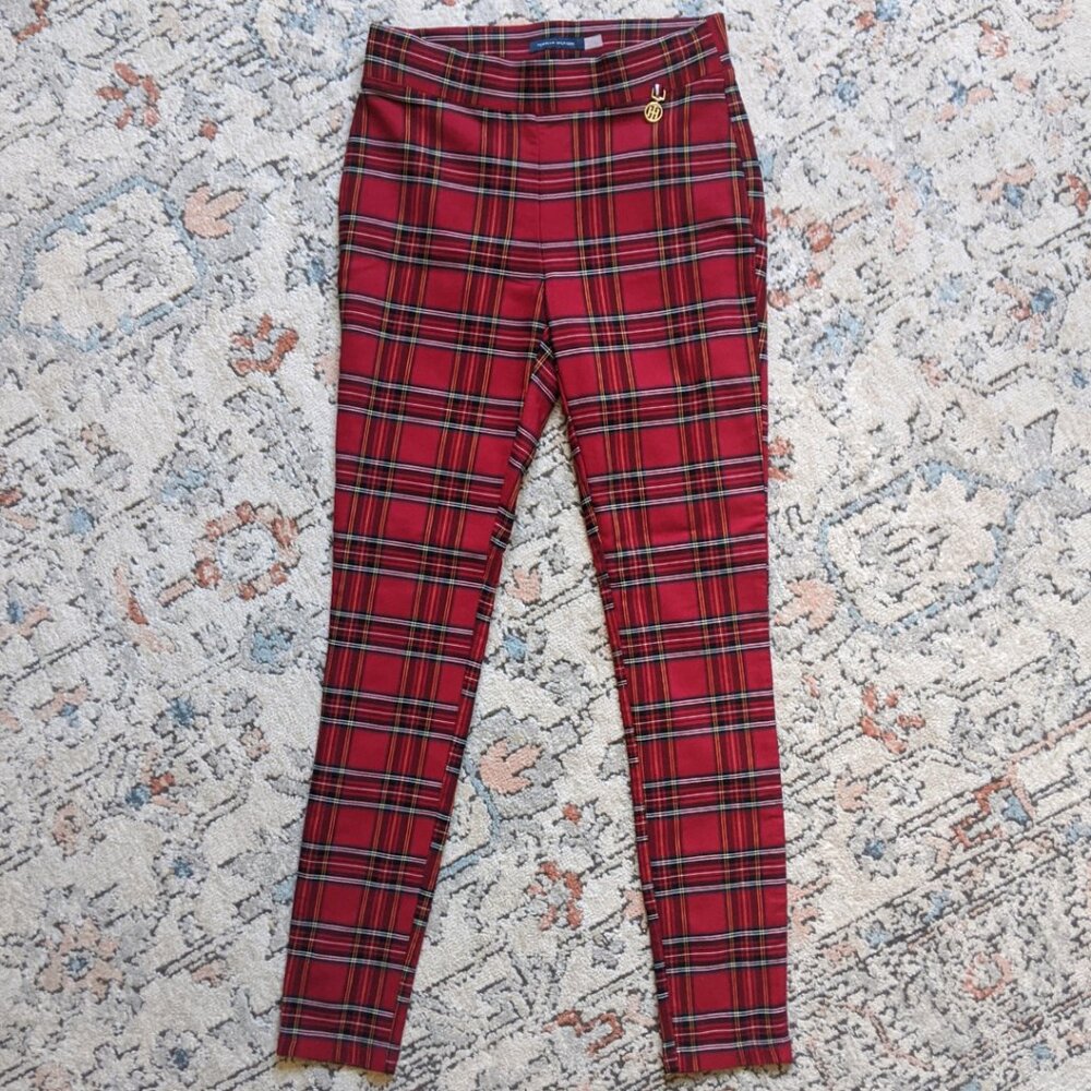 Tommy Hilfiger / Stretch Pants / Red Plaid Tartan / Size: 2 / Elastic Waistband